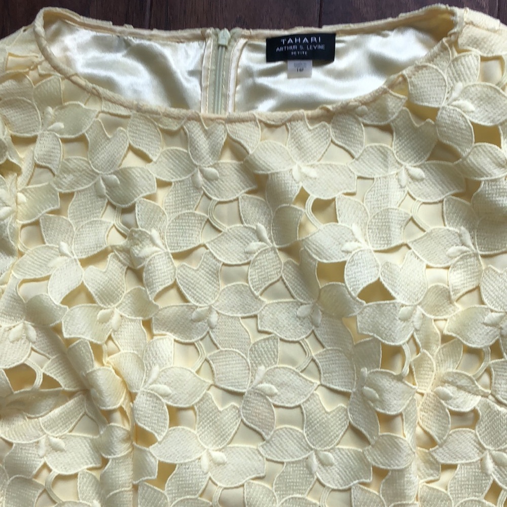 Yellow Shift Dress with Floral Lace Overlay - Picture 5 of 11